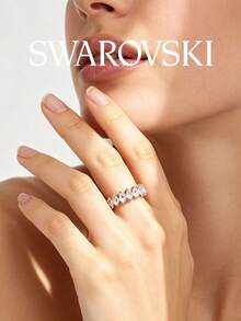 SWAROVSKI Rose Gold Teardrop Pear-Shaped Pave Diamond Eternity Ring, Luxury Stackable Banquet Decorative Finger Ring - Rose Gold - View 6