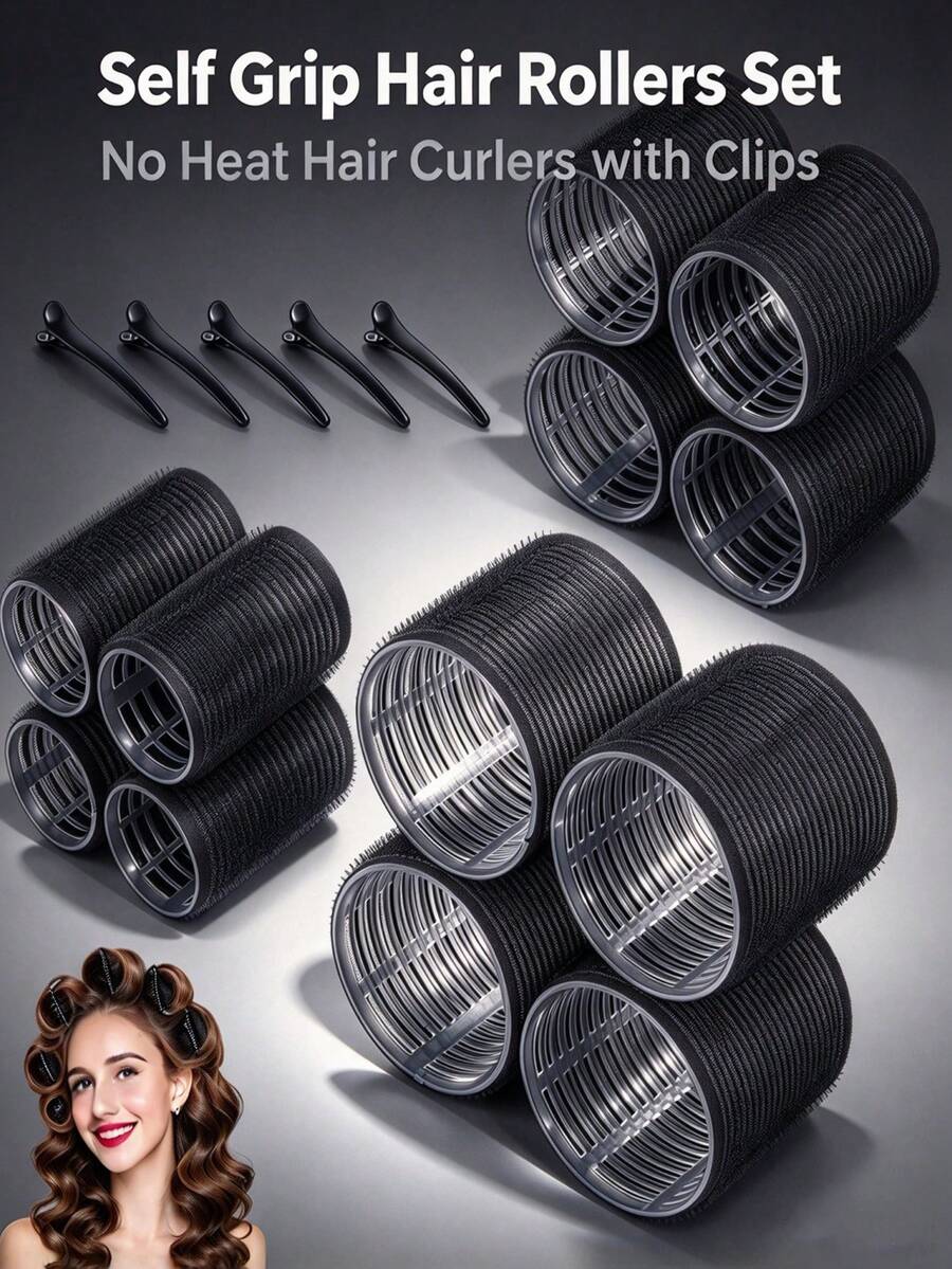 Self Grip Hair Rollers Set, No Heat Hair Curlers With Clips For DIY Hairstyle - Multicolor - View 1