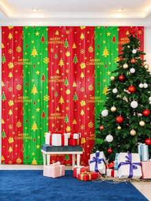 1pc Red And Green Christmas Tinsel Backdrop – Featuring Snowflakes, Christmas Trees, And "Merry Christmas" Lettering; Perfect For Christmas Decor, Photo Props, New Year's Parties, Winter-Themed Events, And More. - Style 1 - View 6