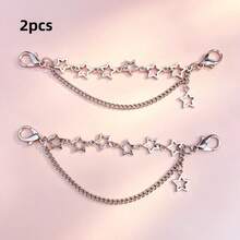 2pcs Star-Shaped Layered Shoe Chains, Y2K Accessories, Compatible With Canvas Shoes And More, Shoe Modification DIY Jewelry, Basic Iron Metal Chain For Home - Silver - View 6