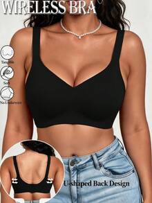4pcs Women's Wireless Bra, Removable Padding, Seamless Edge, Wide Adjustable Non-Removable Shoulder Straps, Back Closure, Invisible Under Bodysuit - Multicolor - View 6