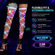 Adjustable Elastic LED Neon Tube Garter Set - For Women, Cyberpunk Burning Man Party Costume Accessory, Halloween Party Wedding Decor, Battery Included - 2PCS LED Light-up Straps - View 6