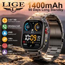 LIGE Smartwatch Modis Terbaru, Kapasitas Super Besar 1400 mAh, 100+ Mode Olahraga, Senter LED, Kompas, Penjawab Telepon, Tahan Air, Prakiraan Cuaca, Rekam Olahraga, Jam Tangan Olahraga Pintar Multifungsi untuk Pria dan Wanita - View 2