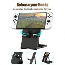 1 buah Stand Lipat yang Dapat Diatur 5 Sudut, Kompatibel dengan OLED Lite Switch 2, Stand Game Desktop Portabel Anti Selip dengan Port Pengisian Daya dan Penyimpanan Kartu Game, Bahan ABS, Cocok untuk Aksesori Game Ponsel dan Tablet - View 6