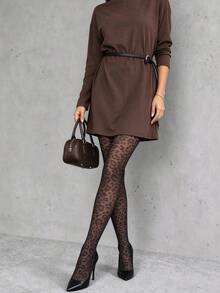 1 Pair Plus Size Black Leopard Print Sheer Pantyhose, Fashionable Sexy Style, Suitable For Spring/Autumn Daily Commute And Party Wear - Multicolor - View 6