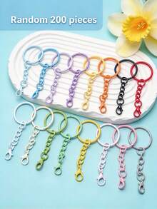 30/60/100/200pcs Colorful Keychain Set, Metal Round Open Key Ring Chain With Lobster Clasp, Craft Pendant Making Accessories DIY Handmade Hanging Toys And Other Small Accessories - Keychain - View 8