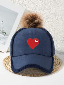 1pc Women's Thick Baseball Cap Embroidered Heart, Fashionable Vacation Cool Casual Autumn/Winter - A - View 8