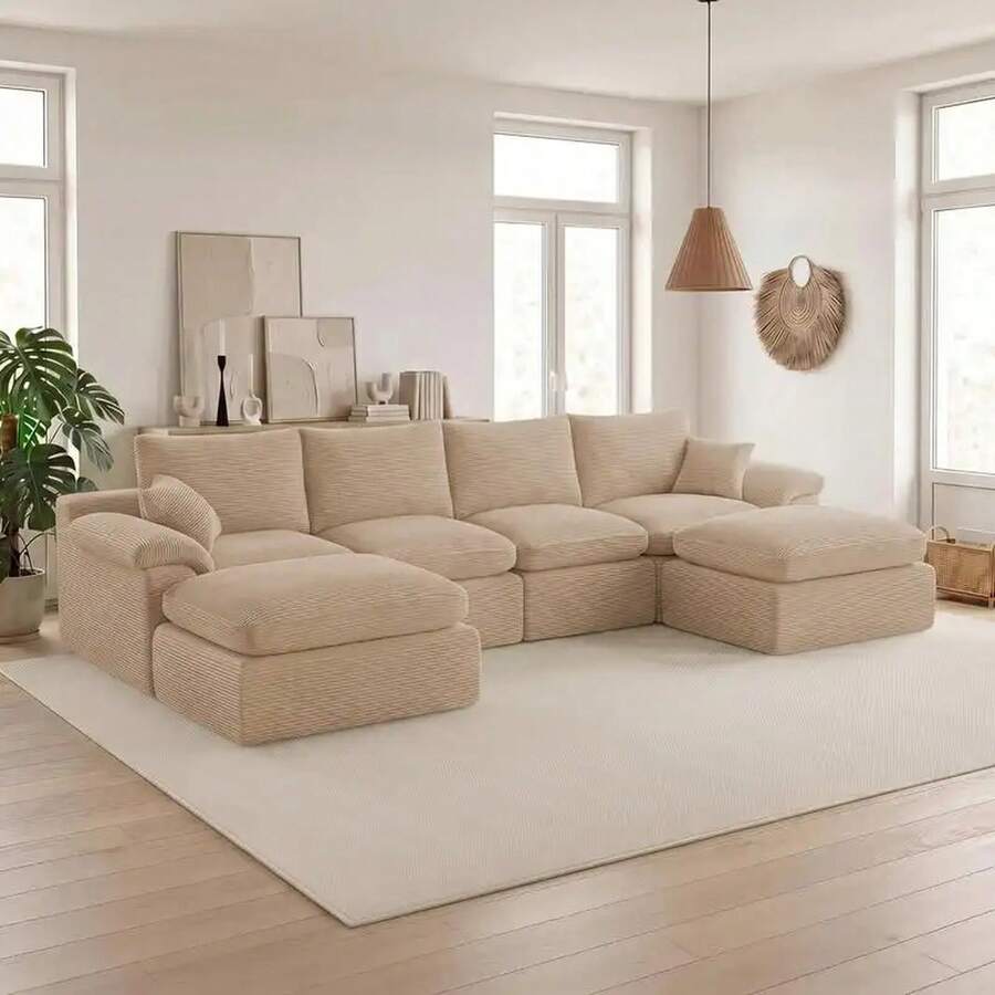 [2-4 unidades] Sofá modular de 105 a 160,9 pulgadas, sofá sin estructura para la sala de estar, sofá en forma de L con otomana convertible, sofá modular con asiento profundo, cojines suaves y cómodos, no requiere montaje. - Rosa Roja - Ver 1