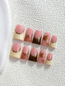 秋季 10 件裝溫柔風手工穿戴甲，Polygel 凝膠美甲套組，楓葉、奶油色與棕色美甲，暖色調，附美甲工具，3 種尺寸可選，杏仁甲、鴨嘴甲、棺材甲，適合派對、跳舞、日常配戴（手工細節可能有所不同） - 彩色 - 查看 18