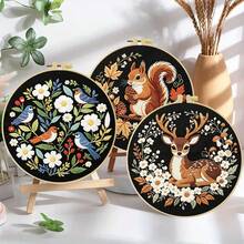 15*15cm/5.9*5.9in 20*20cm/7.9*7.9in,Forest Animals Embroidery Kit, DIY Handmade Embroidery Set For Adult Beginners, Home Gift, Women's Sewing Gift, Including User Manual, Printed Pattern Fabric, Embroidery Frame, Needle And Thread. - Forest Animals - View 3