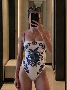 Spring/Summer New Leopard Print Elegant Casual Beach Vacation Party Date One-Piece Swimsuit - Multicolor - View 1
