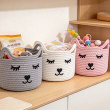 Pet Cat & Dog Toy Woven Rope Storage Basket With Handle, Desktop Organizer Bin, Bohemian Style Home Decor Storage Box For Entryway, Pet Treats, Accessories, Cosmetics, Toys, Clothing Organization - Multicolor - View 6