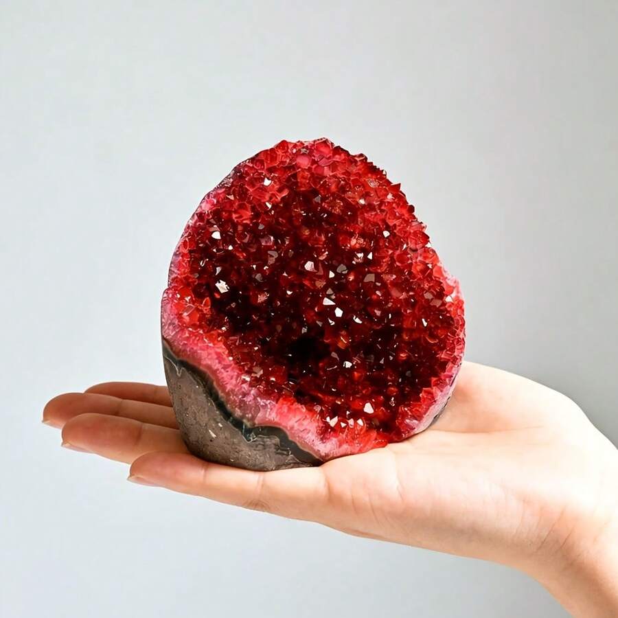 1pc Rare Red Geode Quartz Cluster, Mineral Vug Specimen Free Standing Freeform, DIY Creative Gifts And Accessories, Perfect Home Decorative - Red - View 1
