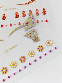 2pcs Wing Feather Rhinestone Eyeliner Stickers, Green Leaf Vine, Star Moon, Feather Rhinestone Stickers, Self-Adhesive Eye Decoration Stickers, Suitable For Electronic Music Festival, Christmas, Cosplay Party Makeup - Multicolor - View 7