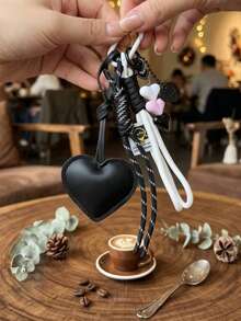Heart-Shaped Braided Rope Bag Charm, PU Leather Heart Keychain, Multi-Color Sweet & Cool Style Backpack Pendant, Handbag Decorative Chain, Versatile Personalized Accessory - Heart-shaped - View 8