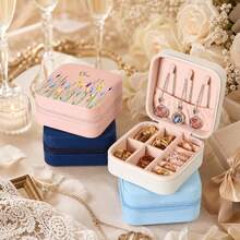 Custom Name Floral Jewelry Box, Personalized Double Layer Travel Organizer For Birthday Present, Custom Name Flower Pattern Box With Compartments For Ring Necklace Gift, Jewelry Organizer For Women Gift - Square Jewelry Box - View 2