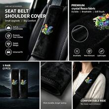 2pcs Crystal Velvet Seat Belt Shoulder Pads, Butterfly Pattern Seat Belt Shoulder Covers, Soft & Comfortable Seat Belt Protectors, Car Interior Accessories - Crystal Velvet Shoulder Protector - View 2