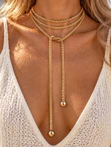 1pc Minimalist Long Chain Women's Necklace, Ball Pendant Necklace, Exaggerated Style Jewelry Accessory - Yellow Gold - View 6