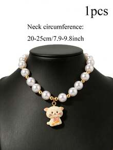 1 Adorable Faux Pearl Kitten Pendant Collar-Pet Necklace, Perfect For Everyday Wear For Kittens Cat Accessories - Multicolor - View 13