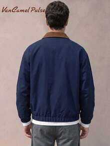 Vancamel Pulse Men's Spring/Autumn Solid Color Lightweight Baseball Jacket, Loose Fit Comfortable Sports Outdoor Top With Large Pocket Design - Navy Blue - View 3