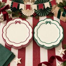 10/20/50pcs Cream Wavy Edge Christmas Paper Plates, Red & Green Bow Border 7 Inch Dinner Plates, Holiday Christmas Party Tableware, Suitable For Christmas Gift Exchange Party, Winter Holiday Party, New Year Celebration - White Background With Red and Green - View 5