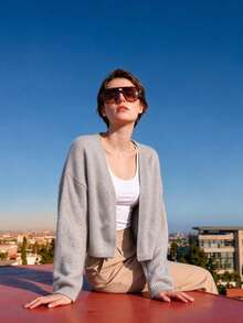 Women's Fashion Knit Cardigan Sweater, Loose Casual Knit Jacket, Suitable For Autumn/Winter Outfits - Apricot - View 1