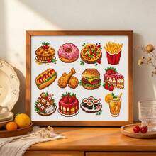 Food Party Cross Stitch Kit 11CT 3-Strand Thread 52x36cm [20.5x14.2in] White Background Printed Easy Embroidery 12 Patterns Cuttable Home Decor Creative Item - Multicolor - View 2