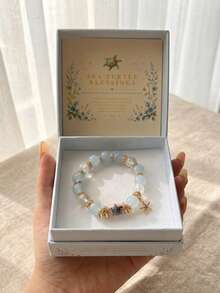 1pc Turtle Blessing Bead Bracelet With Gold Starfish And Blue Stone, Ocean Healing Protection Longevity Gift Jewelry, Suitable For Women Beach Vacation Daily Wear - Blue - View 5
