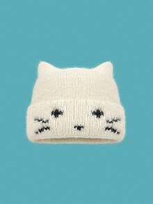 1pc Women's Y2k Cute With Embroidered Lovely Kitten Knit , Soft Cartoon Embroidered Skull Caps, Suitable For Autumn/Winter Warmth Daily Wear. - Cat Ear Embroidery - View 7