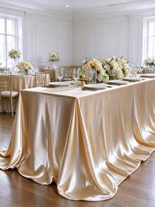 Elegant Rectangular Tablecloth, Wrinkle-Resistant Polyester Satin Fabric, Suitable For Weddings, Birthdays, Parties, Holidays And Special Events - Luxurious Dining Table Decor, Party Table Decor, Wedding Tablecloth, Elegant Design, Smooth Texture - Champagne - View 2