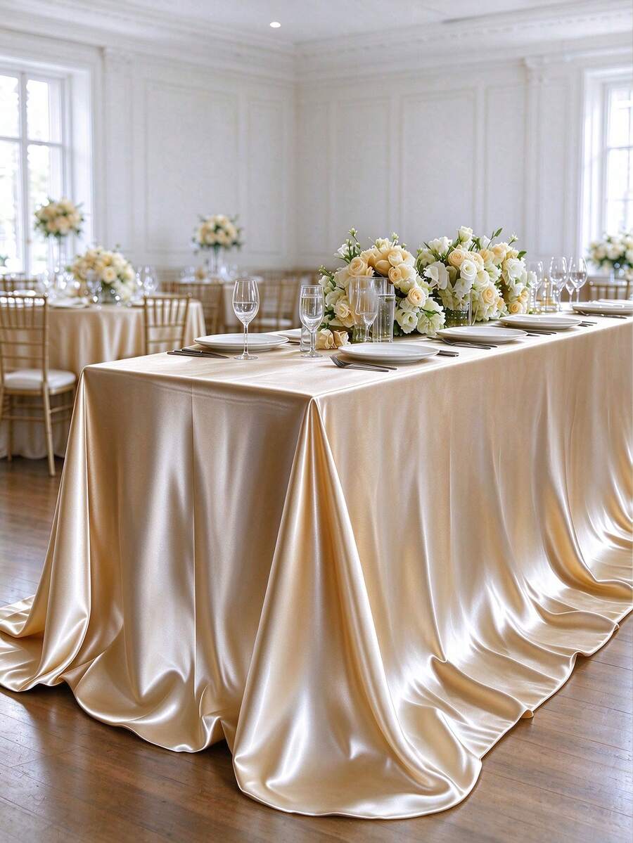 Elegant Rectangular Tablecloth, Wrinkle-Resistant Polyester Satin Fabric, Suitable For Weddings, Birthdays, Parties, Holidays And Special Events - Luxurious Dining Table Decor, Party Table Decor, Wedding Tablecloth, Elegant Design, Smooth Texture