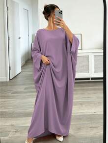 Batwing Sleeve Hooded Hijab Long Robe, Loose Plus Size Casual Long Modest Set, Suitable For Middle Eastern Women's Daily Occasions - Multicolor - View 1