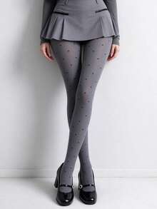 1 Pair Plus Size Heart Pattern Tights, Fashionable And Elegant, Daily Essential - Multicolor - View 4