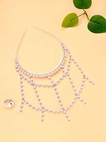 STONEFANS 1pc New Baroque Pearl Headband European American Mesh Hair Accessory Elegant Bridal Wedding Hair Chain - Multicolor - View 6
