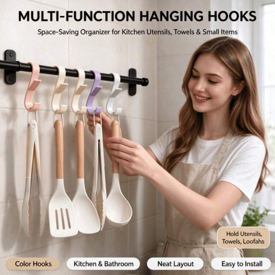 10Pcs No Drill Double S-Shaped Hooks, Radiator Clothes Drying Rack, Household Coat Hook, Heated Towel Rail Hanging Holder, Multi Purpose Hanging Bracket For Indoor Laundry, Home Storage & Daily Organizing, Practical Accessory For Bedroom And Bathroom - Multicolor - View 1