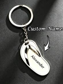 1pc [Customized] Metal Flip-Flop Slippers Promotional Gift, Customizable Personalized Pendant Keychain, Creative Keychain Customization, Customized Name Keychain, Bag Accessory, Gift For Boyfriend, Christmas, Halloween Gift - Multicolor - View 1