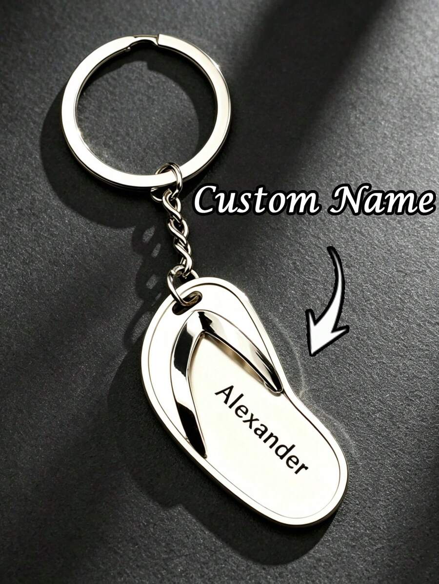 1pc [Customized] Metal Flip-Flop Slippers Promotional Gift, Customizable Personalized Pendant Keychain, Creative Keychain Customization, Customized Name Keychain, Bag Accessory, Gift For Boyfriend, Christmas, Halloween Gift - Multicolor - View 1