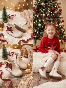 Girls' Vintage Plaid Bow Ankle Boots, Inner Zipper Soft Sole Anti-Slip Boots, Sweet Princess Ankle Boots For Autumn/Winter - Beige - View 11