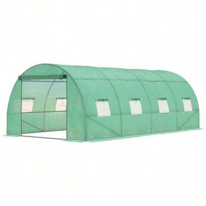 Greenhouse Approx. 6 X 3 X 2 M, Plastic Film Greenhouse With 8 Windows, Roll-Up Door, Roll-Up Side Panels, UV-Resistant Film Tunnel, Winter-Resistant Tomato Greenhouse With Ground Anchors, Green