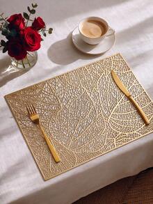 8pcs, Gold Rectangular Hollow PVC Placemats, Washable Table Decor Mats, Non-Slip Odorless Tableware Mats, Breathable Heat-Dissipating Western Dining Mats, Suitable For Restaurants, Cafes, Homestays, Fit For Festivals, Parties, Gatherings, Birthdays, Weddings, Dinner Parties. - Multicolor - View 2