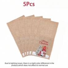 5pcs Christmas Jute Tableware Bags, Reusable, Portable Storage For Cutlery And Napkins, Suitable For Christmas, Birthday Party, New Year, Thanksgiving Decoration - Multicolor - View 14