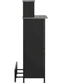 Mesa Alta Tipo Bar, Mueble de Licor para Hogar con Almacenamiento, Reposapiés, Estantes para Vino y Copas, Diseño Industrial para Cocina, Sala de Entretenimiento y Pub, Gris - Gris - Ver 8