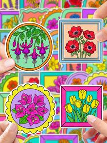 50Pcs Hand-Drawn Doodle Frame Journal Stickers, Colorful Frame Theme Design, Hand-Drawn Motifs Of Flower Frames, Leaf Borders, Colorful Rectangle Frames, Round Decorative Frames, For Bike, Books, Journal, Tumbler, Skateboard, Document Box Decor - Multicolor - View 2
