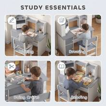AIYAPLAY Kids Desk And Chair Set W/ Cabinets For Ages 5-12 Years, Grey - Grey - View 5