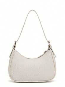 New Fashion Versatile Letter Pattern Decor Design Solid Color PU Fabric Shoulder Bag Moon Bag, Suitable For Shopping, Y2K Shoulder Underarm Bag, Hot Girl Bag - Beige - View 2