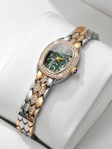 Exquisite Fashion Luxury Rhinestone Women's Wristwatch, Barrel-Shaped Digital Dial With Gold Alloy Strap Quartz Watch, Gift For Girlfriend (1pc/Set) Watch Box Not Included - Multicolor - View 9