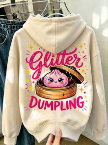 Jaket Sweatshirt Berkerudung Resleting Motif Pangsit Kristal untuk Anak Perempuan, Jaket Lengan Panjang Kasual, Kain Nyaman dan Lembut, Cocok untuk Dipakai di Musim Gugur/Musim Dingin - Aprikot - View 3