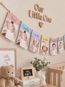 Personalized 1st Birthday Photo Banner, Customized Name Monthly Milestone Hanging Flag, Growth Timeline Banner, 1st Birthday Party Backdrop Decoration, Customized Photo Birthday Gift, Party Photo Booth And Celebration Wall Hanging Garland - Multicolor - View 11
