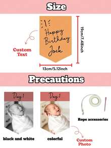 Personalized 1st Birthday Photo Banner, Customized Name Monthly Milestone Hanging Flag, Growth Timeline Banner, 1st Birthday Party Backdrop Decoration, Customized Photo Birthday Gift, Party Photo Booth And Celebration Wall Hanging Garland - Multicolor - View 3