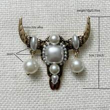 NeeFu WoFu 1pc Retro Pearl Brooch, Bag Buckle, Hat Accessory, Collar Buckle, Cuffs And Other Multifunctional Cow Head Accessories. - Animal - View 9